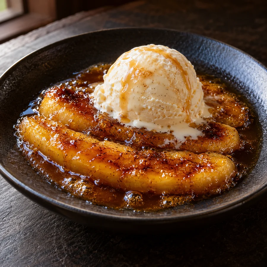 Banana Flambée with Vanilla Ice Cream